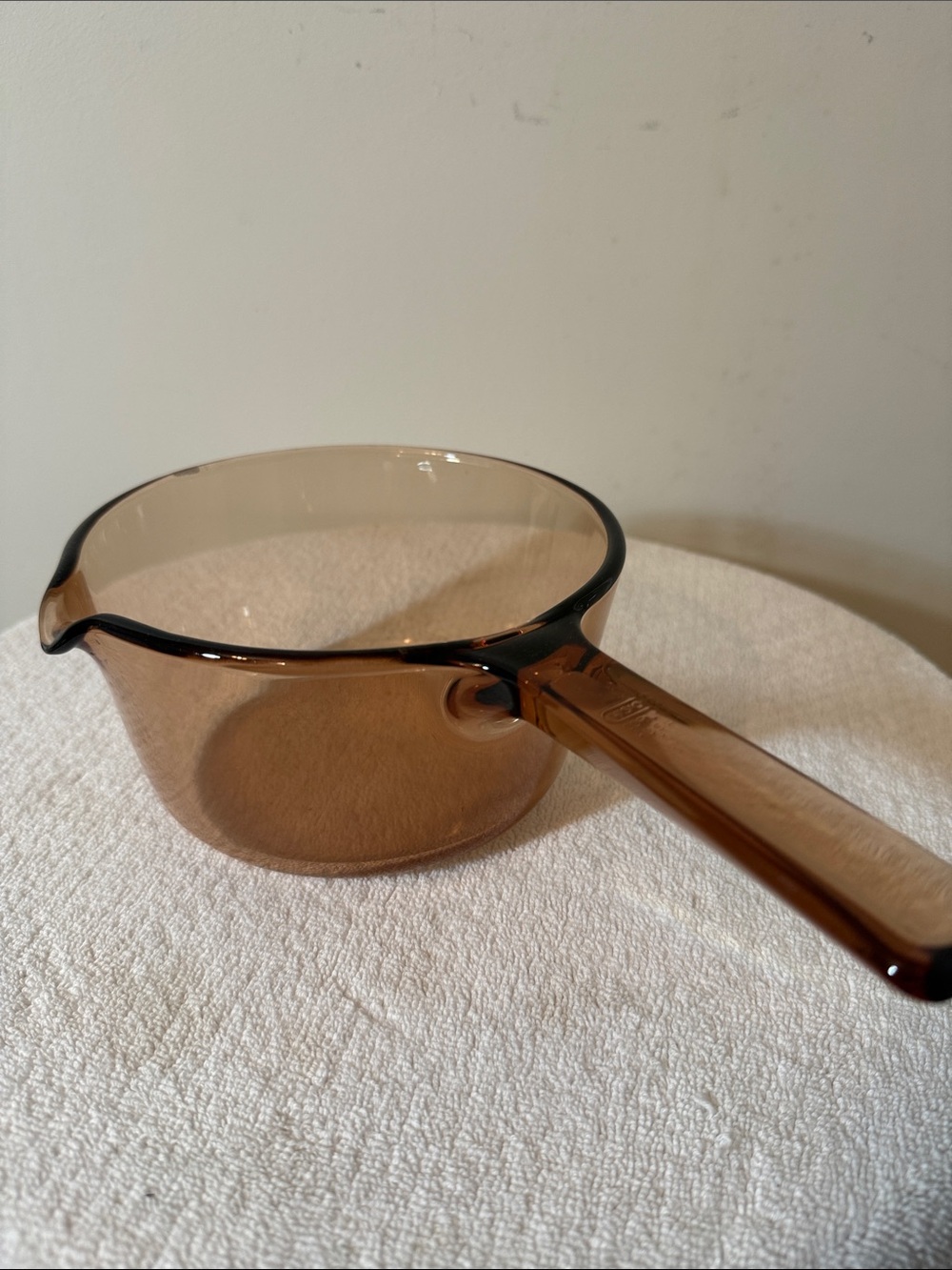 Vintage Amber Glass Corming ware Visions Saucepan with Pour Spout